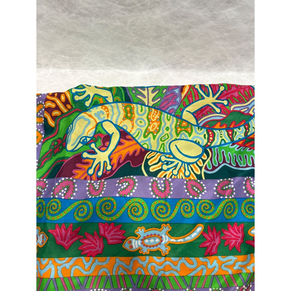 Blu Jan Barwick Silk Scarf Lizard Tropical Tribal Print Square 34x34 Multi Color - Picture 8 of 11